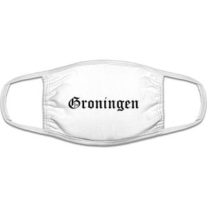 Groningen mondkapje | gezichtsmasker | bescherming | bedrukt | logo | Wit mondmasker van katoen, uitwasbaar & herbruikbaar. Geschikt voor OV