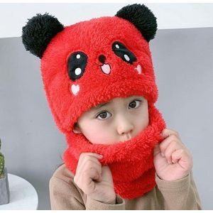 Muts en Sjaal - 1 Tot 4 Jaar - Kids Beanie Dikker - Kinderen - Cap - Leuke beer - Jongens - Meisjes - Winter - Set - Rood