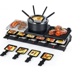 Saenchue® Gourmetstel - 3 In 1 - Gourmetset - Gourmetstel 12 personen - Raclette - Grilplaat - Raclette Gourmet Set - Raclette Grill - Raclette Kaas - Raclette Toestel - Fondueset - Fondueset Elektrisch