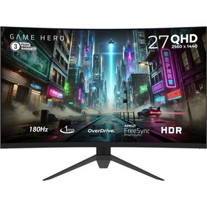 GAME HERO® 27 inch QHD VA Curved Monitor - Gaming Monitor - 180hz Monitor - 1ms