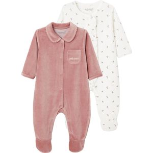 Set van 2 - Fluwelen Pyjamapakjes - Nachtblauw - Met Drukknoopsluiting