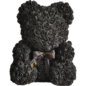 Rozen Beer Zwart XL 40 cm - Rozen Teddybeer - Rose Bear - Rozenbeer - Valentijn - Romantisch Cadeau