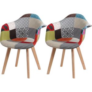 ByLoesje® Set Van 2 Nordic Eetkamerstoelen - Modern - Multi colour - Patchwork - Hout