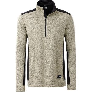 James and Nicholson Heren Gebreide werkkleding Fleece Half-Zip (Steenmelange/zwart)