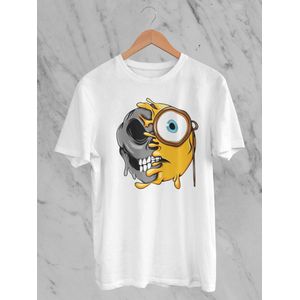 Feel Free - Halloween T-Shirt - Smiley: Gezicht Met Monocle - Maat L - Kleur Wit