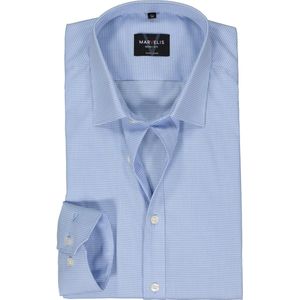 MARVELIS - Blauw Geruit Overhemd - 100% Katoen - Kent Kraag - Lange Mouwen