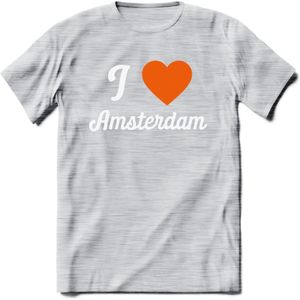 I Love Amsterdam T-Shirt | Souvenirs Holland Kleding | Dames / Heren / Unisex Koningsdag shirt | Grappig Nederland Fiets Land Cadeau | - Licht Grijs - Gemaleerd - S