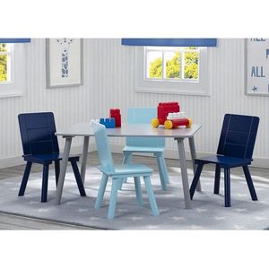 Delta Children - Kindertafel met 4 Stoelen - Kinderkamer - Duurzaam Hout - Grijs/Blauw