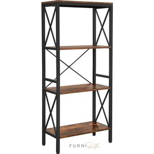 FURNIBELLA - boekenplank, staande plank, ladderrek, keukenplank met 4 open kastniveaus, gang, keuken, kantoor, stabiel stalen frame, industrieel ontwerp, vintage...