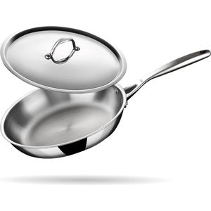 Roestvrijstalen pan, roestvrij stalen pan met deksel, braadpan met inductiebodem, diameter 24 cm, 1,8 l (voor 6 personen)