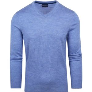 Suitable - Merino Pullover V-Hals Lichtblauw - Heren - Maat 3XL - Slim-fit