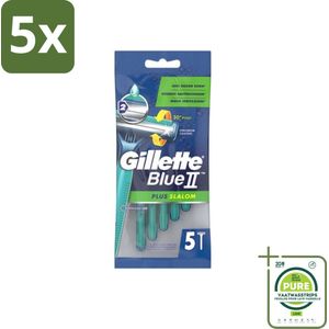 5 x Gillette Blue II - Plus Slalom - Wegwerpscheermesjes - 5 Scheermesjes - Grootverpakking - Wegwerp Scheermesjes - Scheermesjes Voor Mannen - Gillette Blue II - Scheermesjes - Scheermesjes Met Lubrifiant