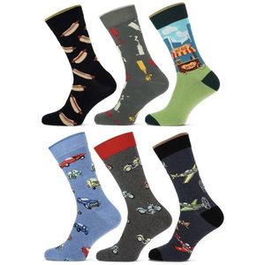 Sokken | grappige sokken dames | grappige sokken heren | happy socks printjes | thema's food en transport | maat 40-46 | per 6 paar