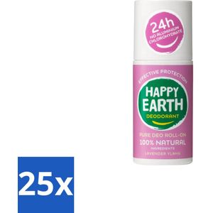 Happy Earth – Deodorant Roll-On – 100% Natuurlijk Lavender Ylang – 75 ml - Bulkverpakking - 25 stuks