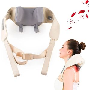 Blyx® - Shiatsu Massagekussen - laat nek- en schouderpijn verdwijnen (draadloos massage kussen) - Massage sjaal - Warmtekussen - Beige