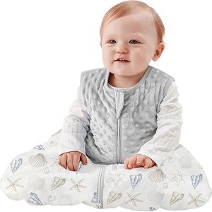 Baby Slaapzak, 1.5 TOG Mouwloze Slaapzak voor Zuigeling met 2-Way Rits Winter Draagbare Wikkeldeken Pasgeboren Baby Cadeau, Grijs, M(6-12 Maanden)