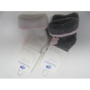 2 pack sokken van noukie's , creme met roze en grijst met roze , maat 18  3- 6maand