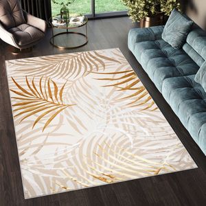 Tapiso Golden Vloerkleed Beige Licht Bladeren Modern Tapijt Maat- 200x300