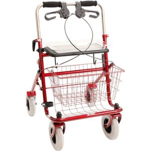 Premis - Provo - Rollator - 2de generatie - Duwbeugel - Dubbelzijdig geremd - Passieve rem - Maximaal draagvermogen 120 kg - Metallic Rood