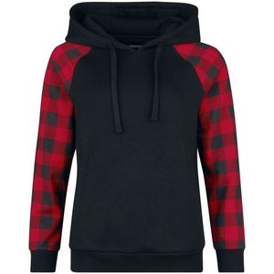 R.E.D. Rock-Engineered Design zwart/rode hoodie met mouwruitjes all-over print - Dames - M