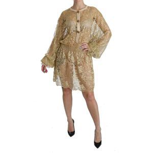 Lace Mini Dress Gold Long Sleeves Wo Dresses