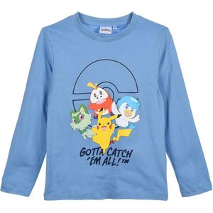 Pokémon Longsleeve Kindershirt – Lichtblauw 100% Katoen – Gotta Catch ’Em All – maat 104