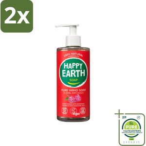 Happy Earth – Handzeep – 100% Natuurlijk Floral Patchouli – 300 ml - Voordeelverpakking - 2 stuks - Natuurlijke handzeep - Vegan handzeep