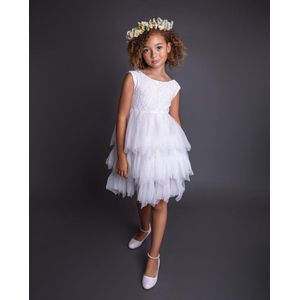 Feestjurk-bruidsjurk meisje-witte tule jurk-bruidskleding kind-kleedje wit tule-verjaardagjurk wit-dansjurk-zomerjurk-communie jurk-jurk Olivia (mt 110/116)