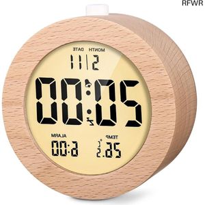 RFWR® Digitale Houten Wekker met LCD, Datum en Temperatuur - Reiswekker met Sluimerfunctie