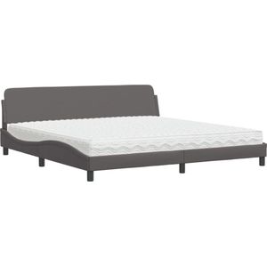 vidaXL - Bed - met - matras - kunstleer - grijs - 200x200 - cm