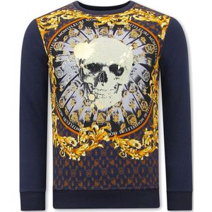 Heren Sweater met Print - Skull Strass - 3796 -Blauw