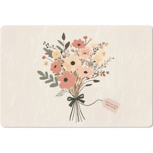 Muismat XXL - Bureau onderlegger - Bureau mat - Bloemen - Quote - Beige - Lint - 90x60 cm - XXL muismat