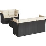 vidaXL - 7-delige - Loungeset - met - kussens - poly - rattan - zwart