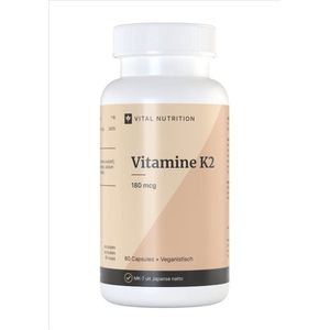 Vital Nutrition Vitamine K2 - 180 mcg - Best opneembare vorm: MK7 Menaquinone - Onafhankelijk getest - 60 capsules