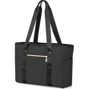 Damesleraartas, lerarenwerktas met vakken voor laptop, draagbare lerarenaktentas voor lerarenbenodigdheden, mappen, notitieboekjes, zwart (LEGE TAS)