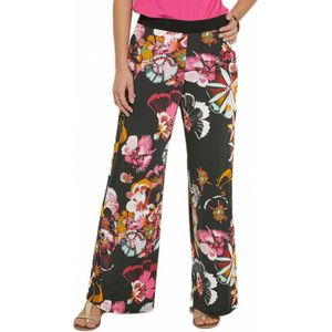 Stretch broek met bloemenprint en wijde pijpen
