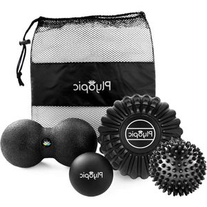 Massagebalset voor diepe weefsels - Set van 4 inclusief Lacrosse, Spiky, Pinda en 5"" Foam Roller ballen | Spierpijn mobiliteitstherapie & triggerpointverlichting