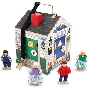 Melissa & Doug Draagbaar houten deurbel-poppenhuis Met deurbelgeluiden, sleutels | 4 houten poppen | Fantasiespel Speelgoed | Geweldig cadeau voor meisjes en jongens | Van 3 jaar