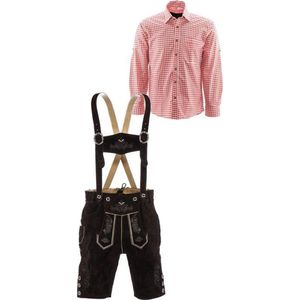 Lederhosen set | Top Kwaliteit | Lederhosen set G (Peter broek + rood overhemd), 50, XXL