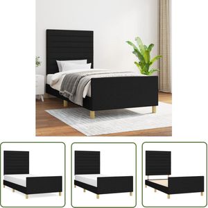 The Living Store Bedframe - Bedframe - 193 x 93 x 118/128 cm - Zwart stof - Verstelbaar hoofdeinde - Ondersteunende poten - Multiplex lattenbodem - Comfortabele ondersteuning - Exclusief matras