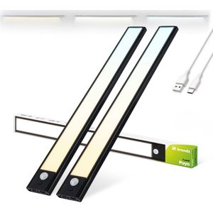 Brendz Keukenverlichting Onderbouw LED, Onderbouwverlichting, 2 x 40cm, USB-C Oplaadbare Led-Strip, 2200mAh, 3 Kleurtemperaturen, Dimbaar, Magnetisch, Keukenverlichting Draadloos, Kastverlichting, Puyo Zwart