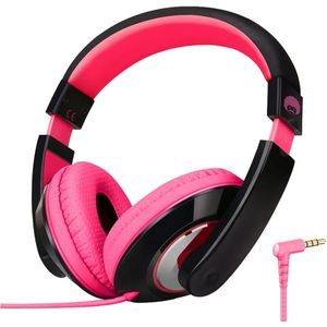 StayPowered Kinderkoptelefoon - Perfect Geluid & Ultiem Comfort - Verstelbaar - HD Microfoon - Kraakhelder Stereo - Zachte Oorkussens - Duurzame Kabel - 3.5mm Jack - Zwart/Roze - Levering Sneller dan Aangegeven!