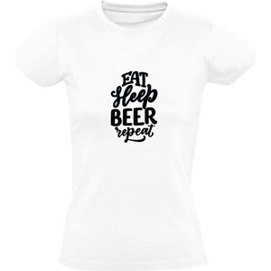 Eat Sleep Beer Repeat | Dames T-shirt | Wit | Eet Slaap Bier Herhaal | Borrel | Feest | Carnaval | Oktoberfeest | Humor