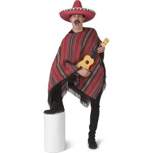 Funny Fashion - Spaans & Mexicaans Kostuum - Poncho Mexicaanse Bandiet Pedro Pistola - Man - Rood - One Size - Carnavalskleding - Verkleedkleding