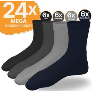 VOLQU® - Sokken - 24 Paar - Premium Katoen Sokken - Normale Sokken - Sokken Heren - Sokken Dames - Maat 39 42 - Zwart / Donkerblauw / Donkergrijs / Lichtgrijs