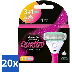 20 x Wilkinson Woman - Navulmesjes - Quattro Sensitive - Zacht - 4 mesjes - Wilkinson Quattro - Quattro Sensitive - Aloë Vera - Vitamine E - Gladheid