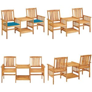 vidaXL Tuinstoelen met tafeltje en kussens massief acaciahout Tuinmeubleset - Bistroset - Acacia Hout - Tuintafel - Buitentuin - Lounge Set - Balkon Set - Eetkamerset - Terrasfurniture - Bistroset - Bistrosets - Bistro Set - Bistro Sets