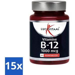 15 x Lucovitaal - Vitaminen - B12 - 1000 Micogram - Kersensmaak - 60 Kauwtabletten - Vitamine B12 - Energie - Vermoeidheid - Geheugen - Concentratie