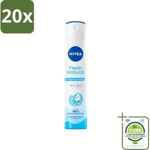 20 x Nivea - Deodorant Spray - Fresh Natural - 0% Aluminium - 200 ml - Grootverpakking - NIVEA Deodorant - Deodorant Spray - Aluminiumvrij Deodorant - Natuurlijke Deodorant - Oceaanextracten