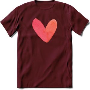 Valentijn Pastel waterverf Hart T-Shirt | Grappig Valentijnsdag Cadeautje voor Hem en Haar | Dames - Heren - Unisex | Kleding Cadeau | - Burgundy - S
